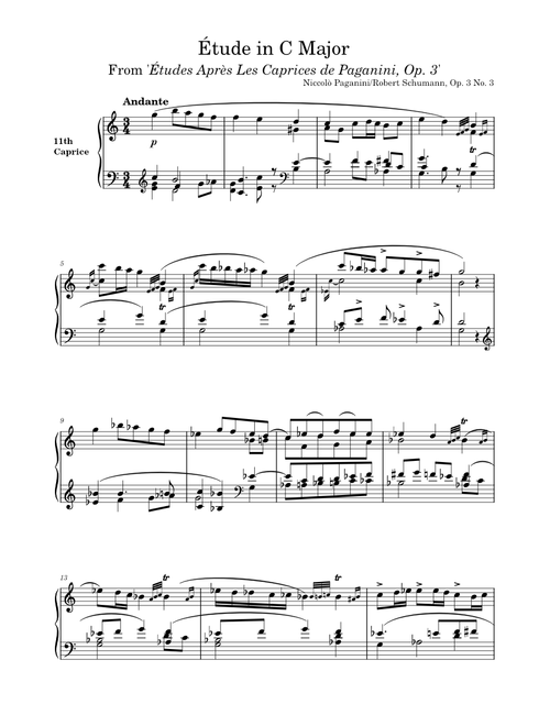 Etudes after Paganini Caprices, Op.3 – Robert Schumann : Étude in C Major - Op. 3 No. 3