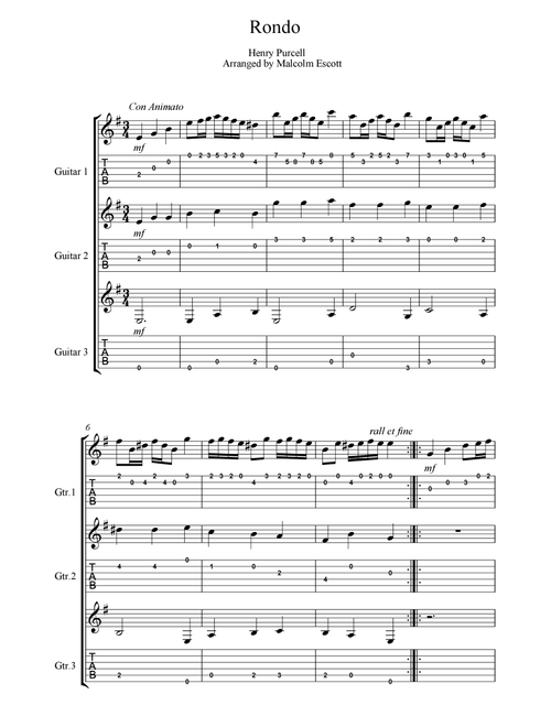 Rondo by Purcell (Arr. Malcolm Escott) - Henry Purcell (Guitar Tab)