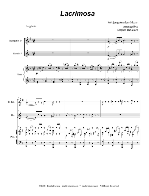 Lacrimosa (Duet for Bb-Trumpet and French Horn) (Arr. Stephen DeCesare) (Instrumental Duet and Piano)