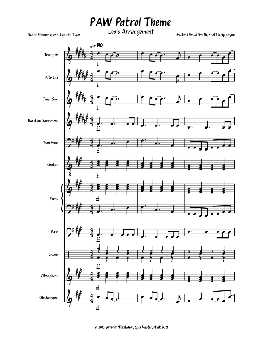 Arrangement PAW Patrol Theme Song Sheet music for Piano, Trombone