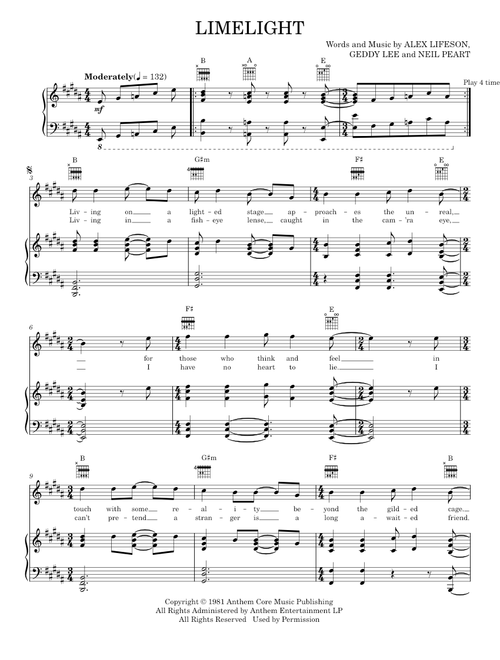 Limelight - Rush (Piano-Vocal-Guitar)