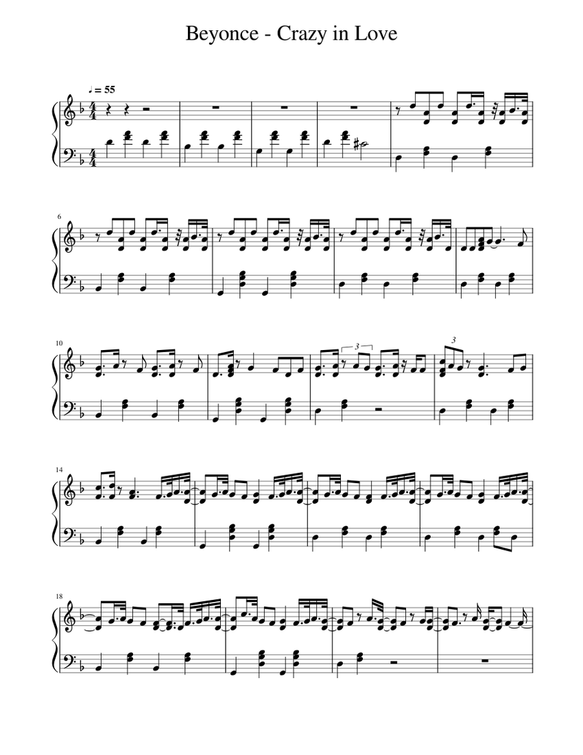 Beyonce - Crazy in Love Sheet Music for Piano (Solo) | MuseScore.com