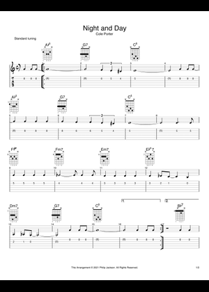 Night And Day Sheet Music with Chords for Guitar (Solo