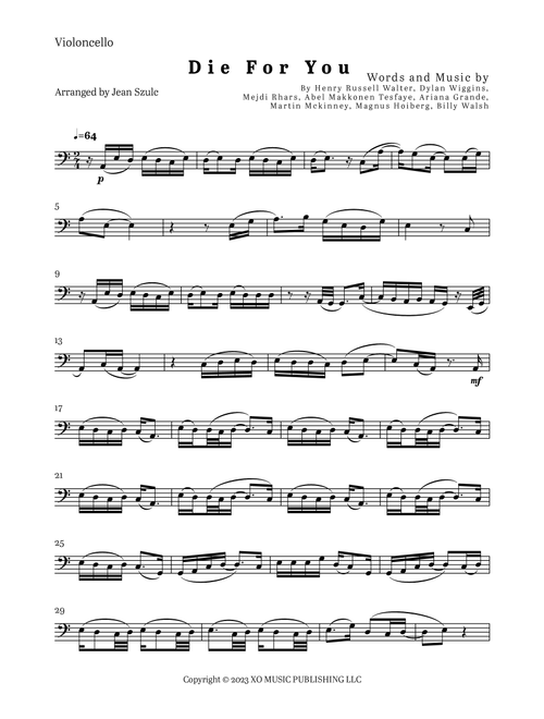 Die For You Remix (Arr. Jean Szulc) - The Weeknd With Ariana Grande (Cello Solo)