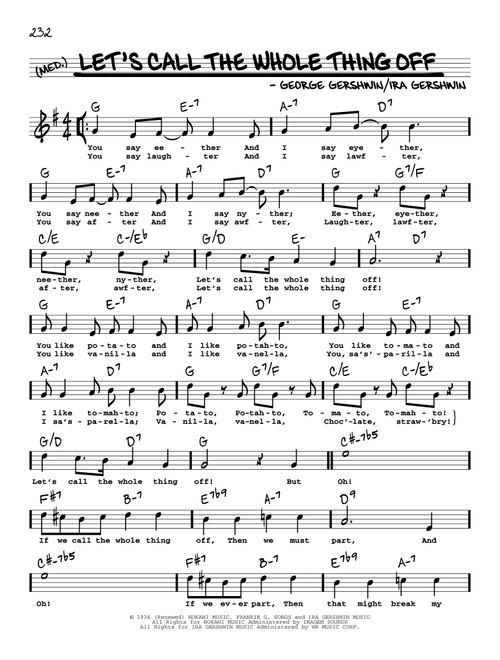 Let's Call The Whole Thing Off (High Voice) (from Shall We Dance) - George Gershwin & Ira Gershwin, Ira Gershwin (Real Book - Melody-Chords-Lyrics)