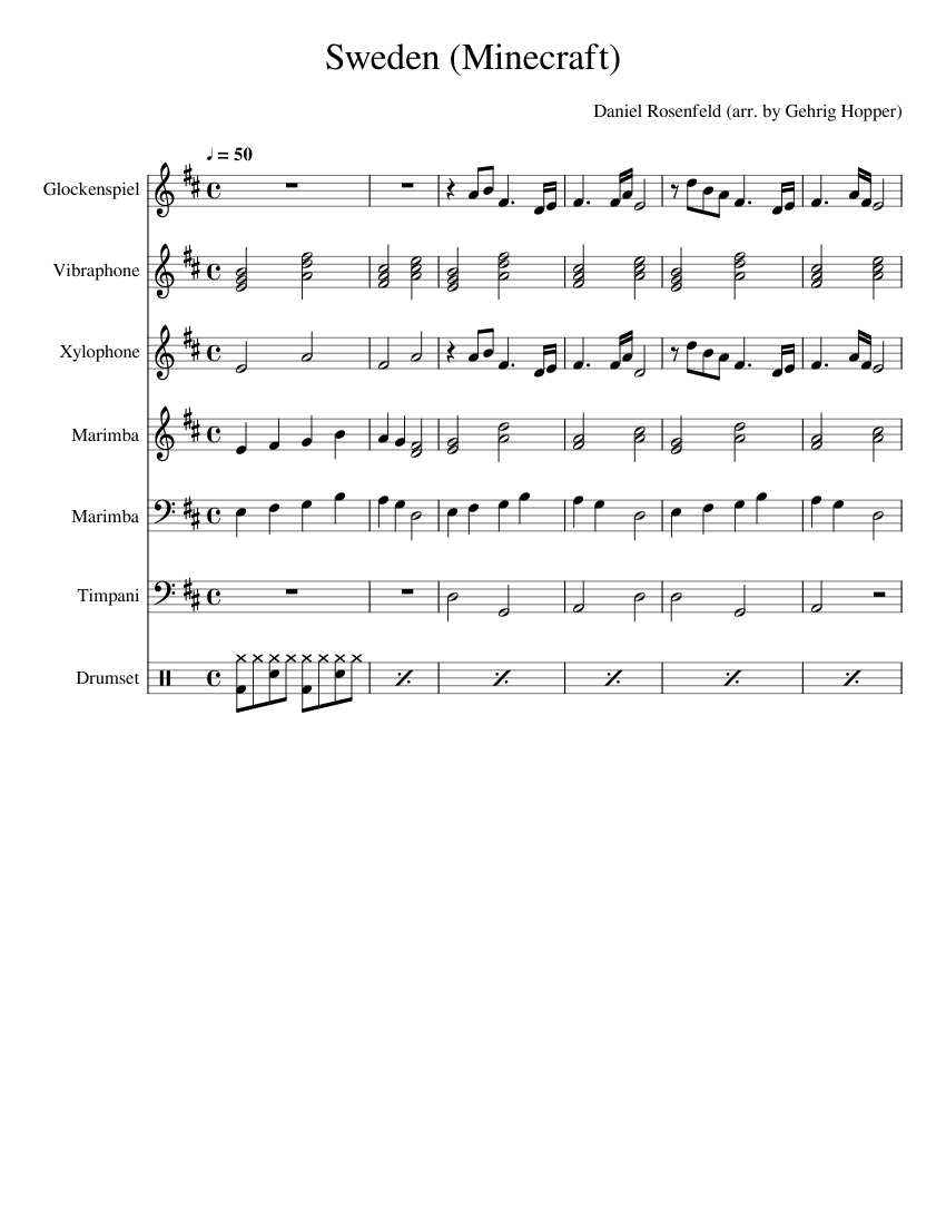 Sweden C418 Sheet music for Timpani Vibraphone Glockenspiel Drum group more instruments Percussion Ensemble Musescore