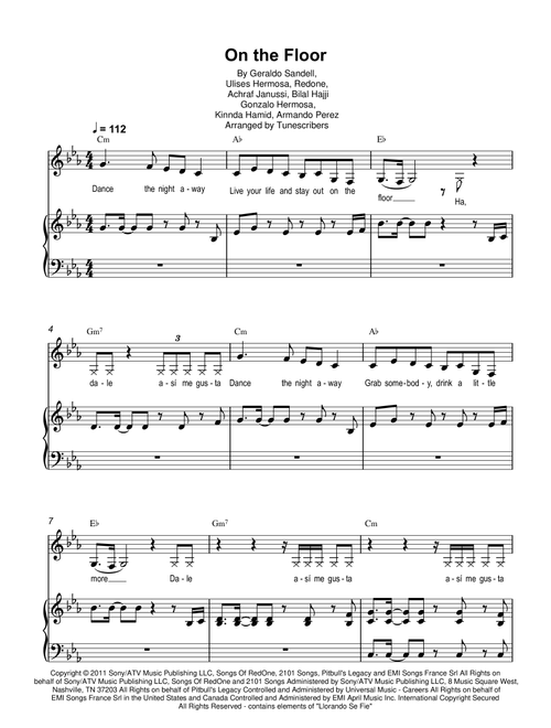 On The Floor (Arr. Tunescribers) - Geraldo Sandell, RedOne, Kinnda Hamid (Piano Vocal)