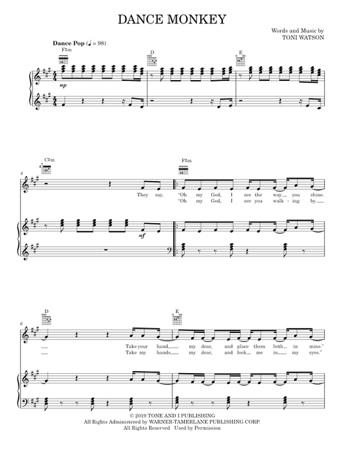 Dance monkey - Tones And I (Piano-Vocal-Guitar)