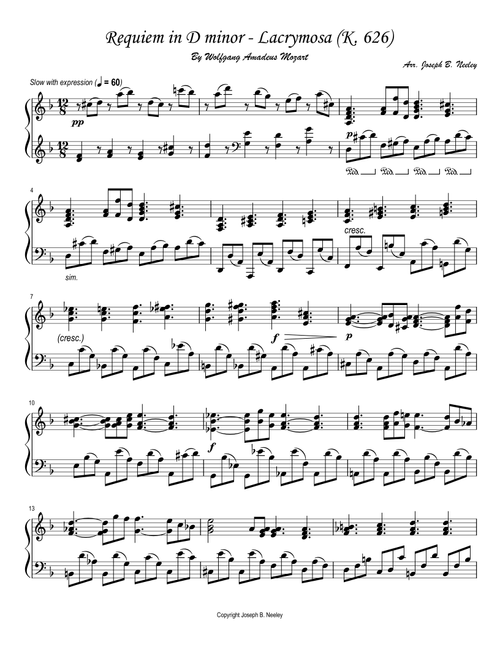 The Requiem in D minor (Arr. Joseph B. Neeley) - Wolfgang Amadeus Mozart (Easy Piano)
