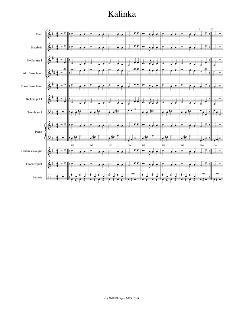 Kalinka Sheet music for Piano, Trombone, Flute, Oboe & more instruments
