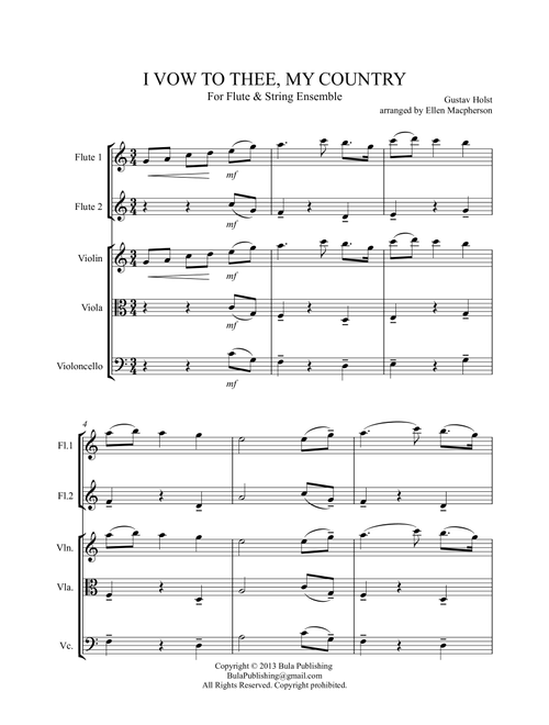 I VOW TO THEE, MY COUNTRY - Flute & String Ensemble (Arr. Ellen Macpherson) - Gustav Holst (Small Ensemble)