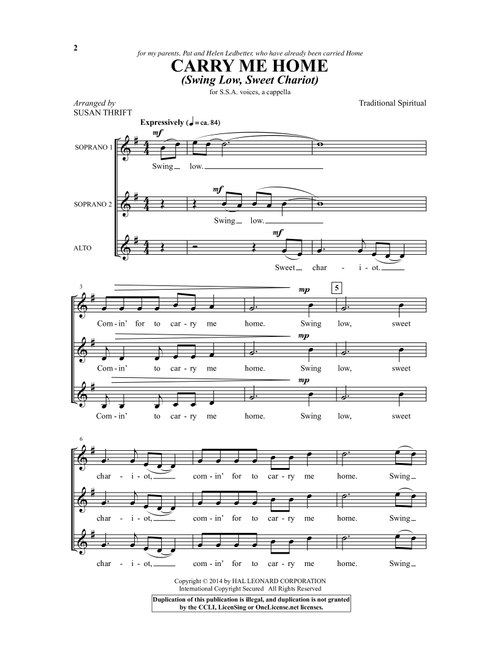 Swing Low, Sweet Chariot (Arr. Susan Thrift) (Choral, SSA)