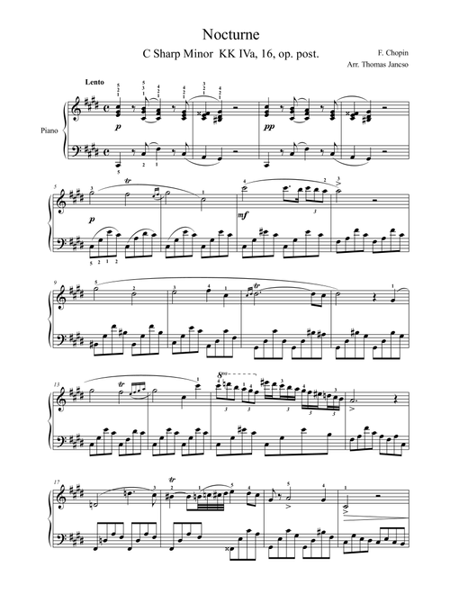 Nocturne in C sharp Minor (Arr. Thomas Jancso) - F. Chopin (Piano Solo)