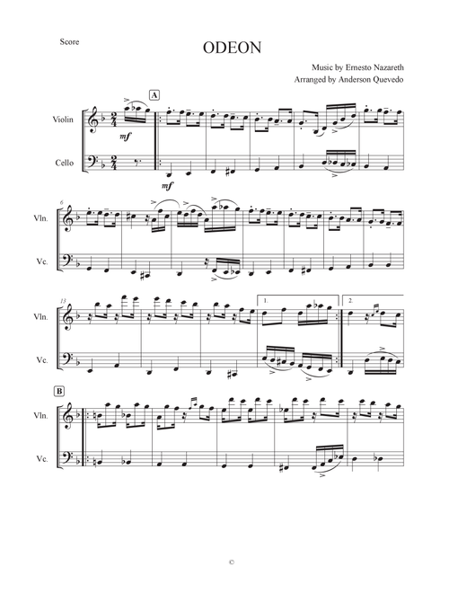 Odeon for String Duet (Violin & Cello) (Arr. Anderson Quevedo) - Ernesto Nazareth (Instrumental Duet)