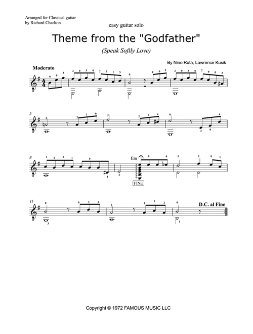 Speak Softly, Love (Love Theme) (Arr. Richard Charlton) - Andy Williams (Solo Guitar)
