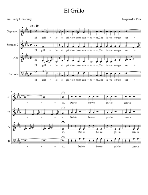 El Grillo (Arr. Emily L. Ramsey) - Josquin Des Prez (Choral, SAB)