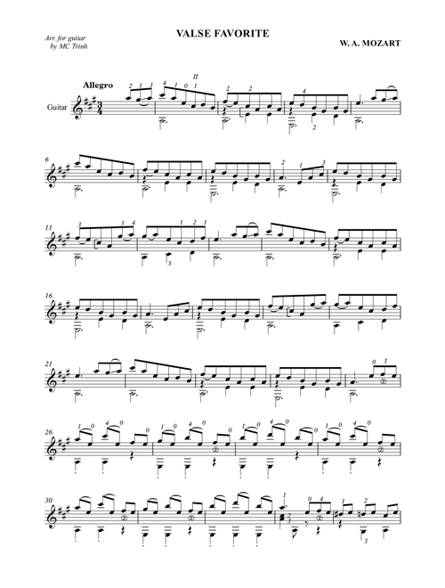 Valse Favorite (Arr. MC Trinh) - W A Mozart (Solo Guitar)