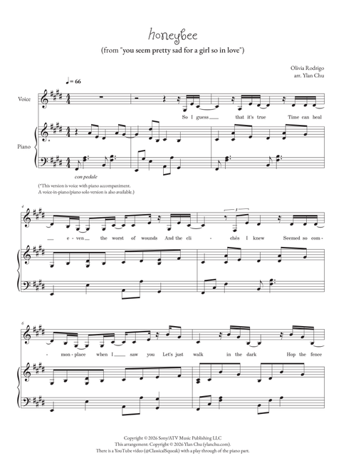 Honeybee (Arr. Ylan Chu) - Olivia Rodrigo (Piano Vocal)