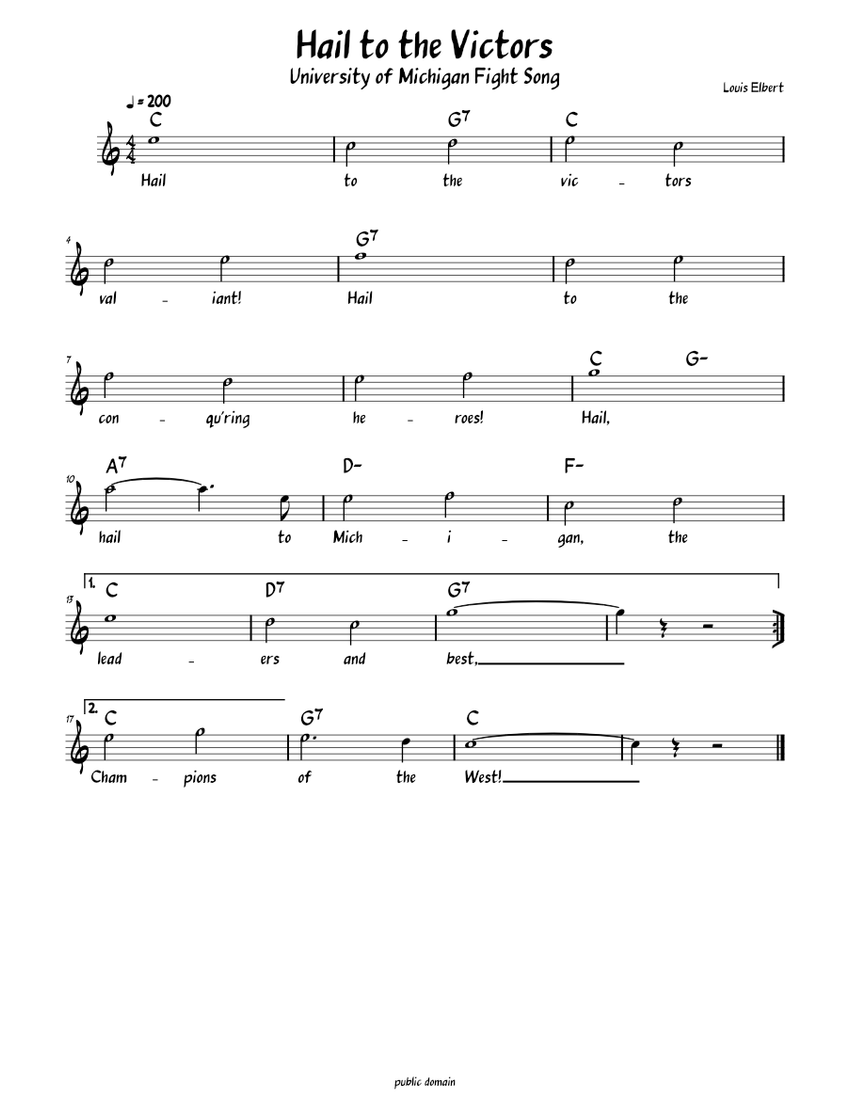 Hail to the Victors (Lead sheet with lyrics ) Sheet music for Piano