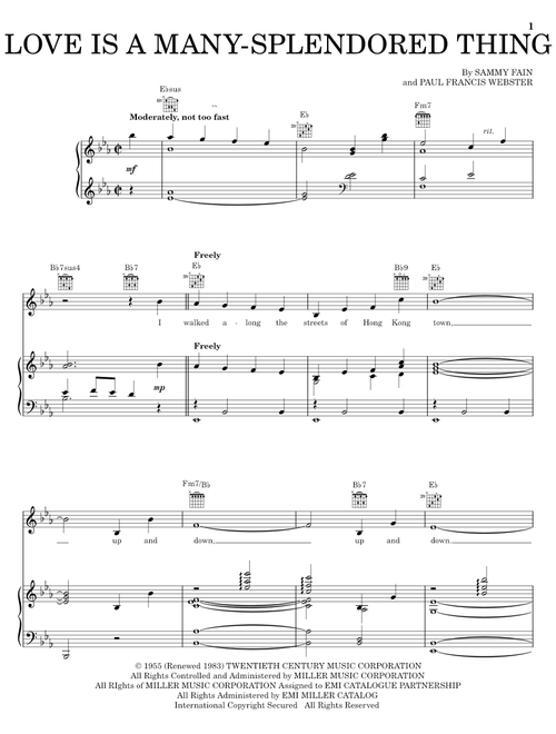 Love Is A Many-Splendored Thing - The Four Aces (Piano-Vocal-Guitar)