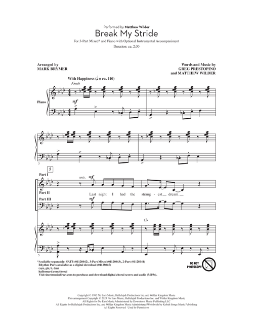 Break My Stride (arr. Mark Brymer) - Matthew Wilder (Choral, 3-Part Mixed)