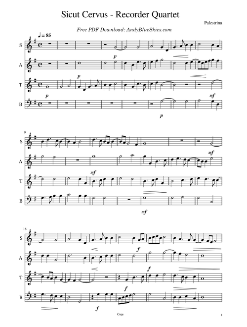 Sicut Cervus - Recorder Quartet