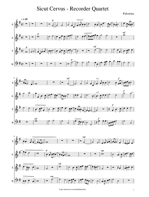 Sicut Cervus - Recorder Quartet