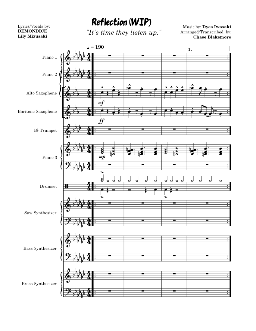 Dyes Iwasaki Reflection [WIP] Transcribed by Zanctarian Sheet music