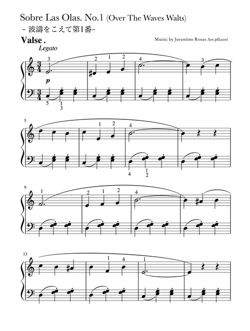 "Over the Waves" (Cdur) (Arr. pfkaori) - Juventino Rosas (Easy Piano)