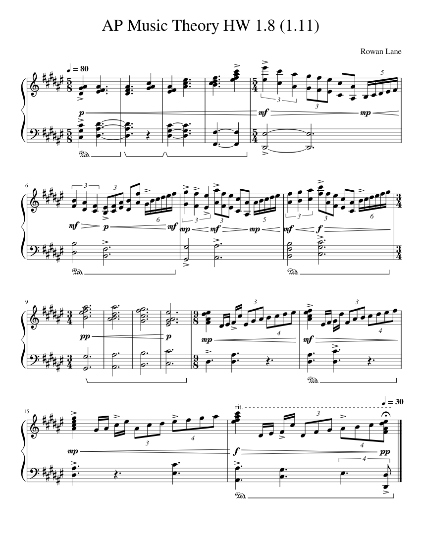 Music Theory HW 1.8 (1.11) Sheet music for Piano (Solo) | Musescore.com