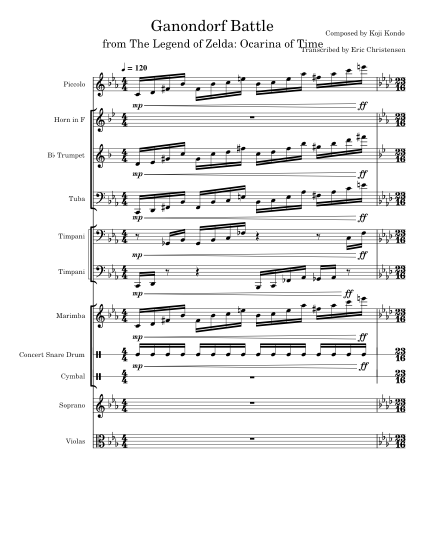 Ganondorf Battle Ocarina of Time Sheet music for Soprano, Tuba, Flute