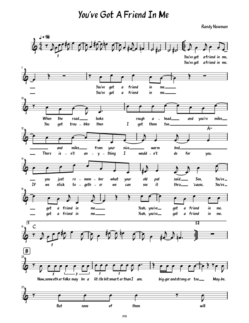 You've got a friend in me Randy Newman Youve Got A Friend In Me Lead