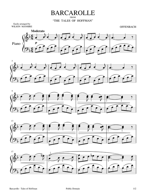 Barcarolle easily arranged by Wilson Manhire