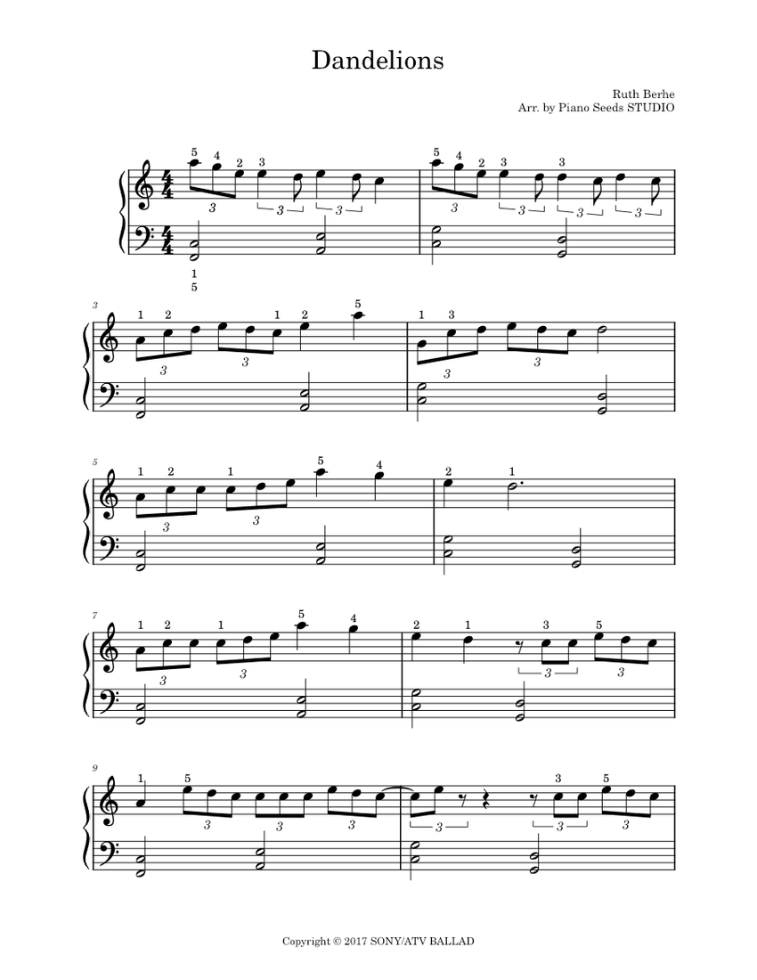 Dandelions Ruth B EASY PIANO Sheet music for Piano (Solo)