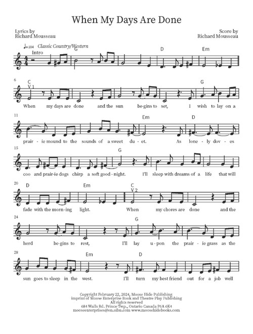 When My Days Are Done (Arr. Richard Mousseau) - Rick Moose (Guitar Chords-Lyrics)