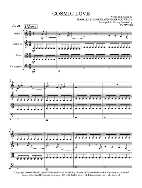 Cosmic Love (Arr. Ty Myers) - Florence And The Machine (String Quartet)