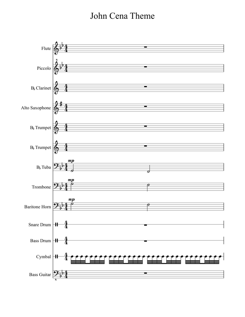 John Cena Theme for band Sheet music for Trombone, Flute, Oboe (Mixed