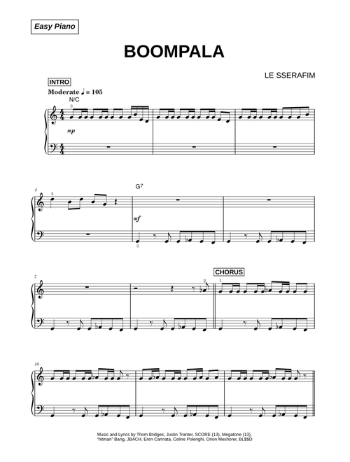 BOOMPALA - LE SSERAFIM (Easy Piano)