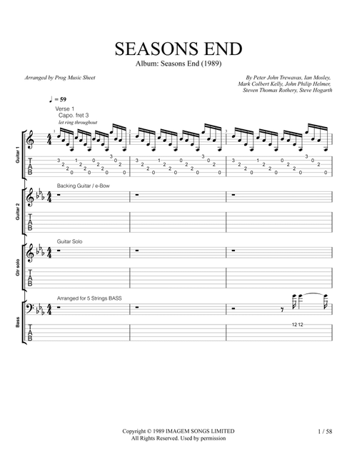Seasons End (Arr. Prog Music Sheet) - Marillion (Guitar Tab)
