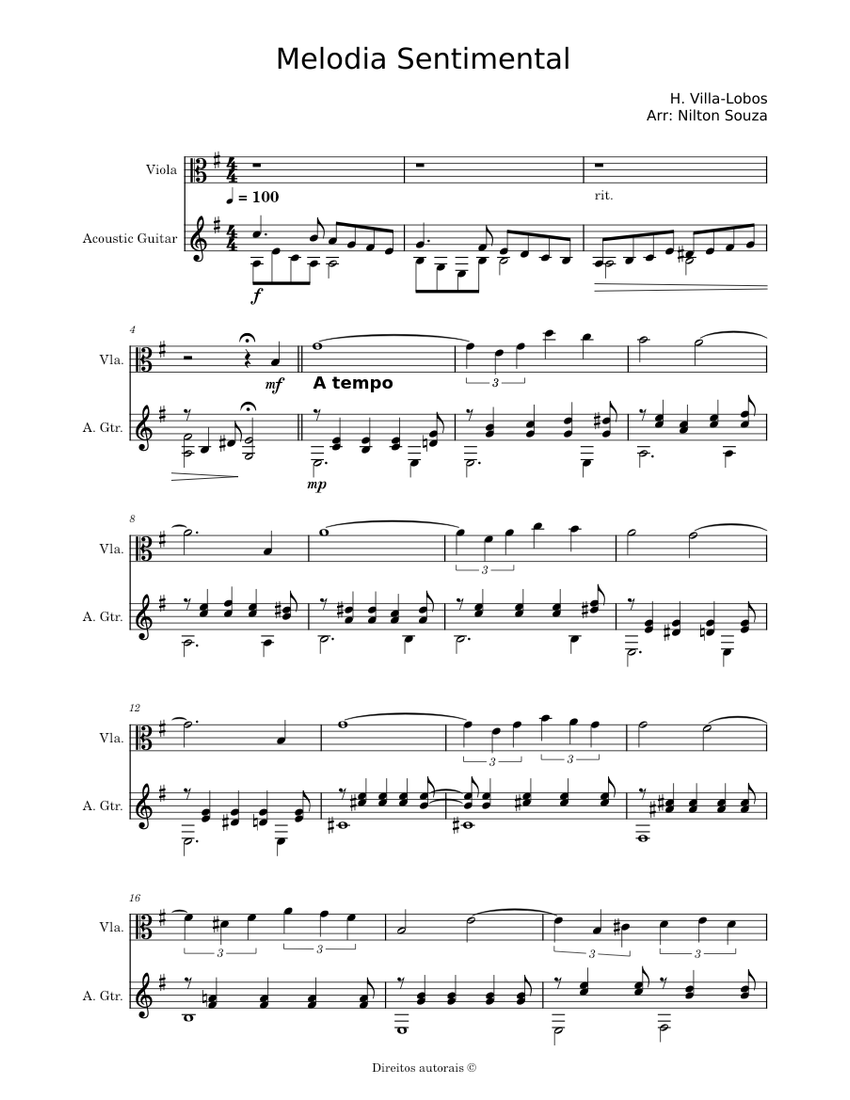Melodia Sentimental – Heitor Villa-Lobos Sheet music for Viola, Guitar  (String Duet) 