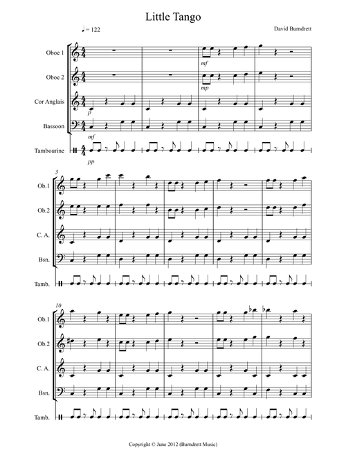 Little Tango for Beginning Double Reed Quartet - David Burndrett (Woodwind Ensemble)