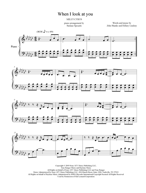 When I Look At You (Arr. Stefano Sposetti) - Miley Cyrus (Easy Piano)