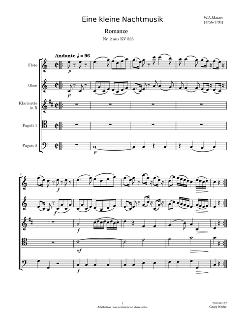 Romanze from Eine kleine Nachtmusik - KV 525 - Wolfgang Amadeus Mozart - Woodwind Quintet