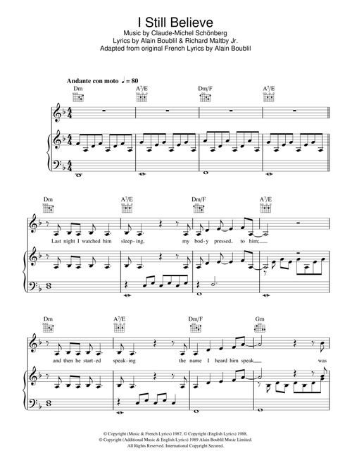 I Still Believe - Boublil and Schonberg (Piano-Vocal-Guitar (Piano Accompaniment))