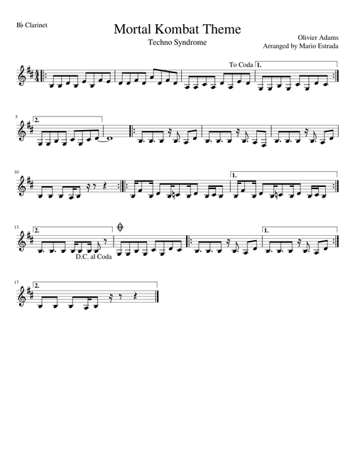 Mortal Kombat Theme for B♭ Clarinet