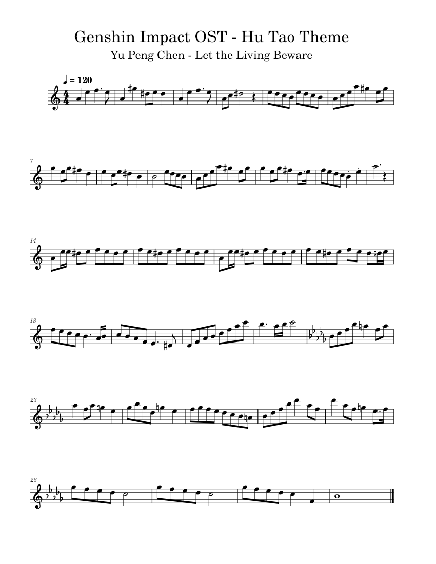 Genshin Impact OST Hu Tao Theme Sheet music for Flute (Solo