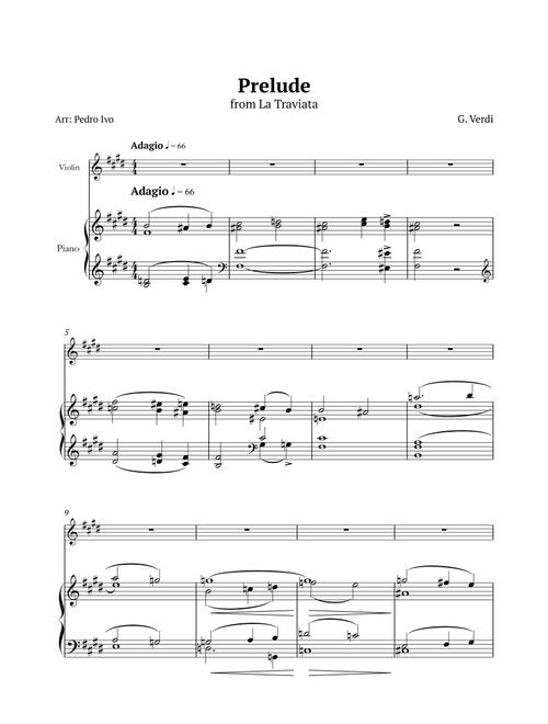 Prelude from La Traviata for Intermediate piano and violin (Arr. André Nusa) - Giuseppe Verdi (Violin and Piano)