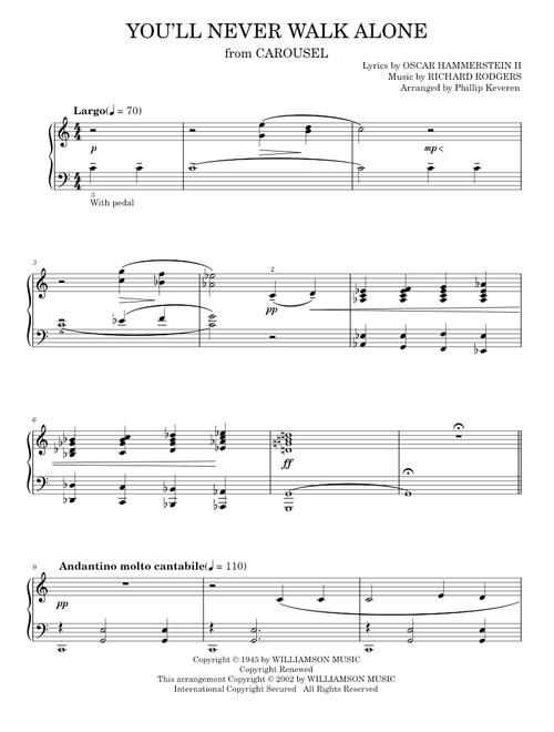 You'll Never Walk Alone - Carousel Musical, Rodgers & Hammerstein (Piano Solo)