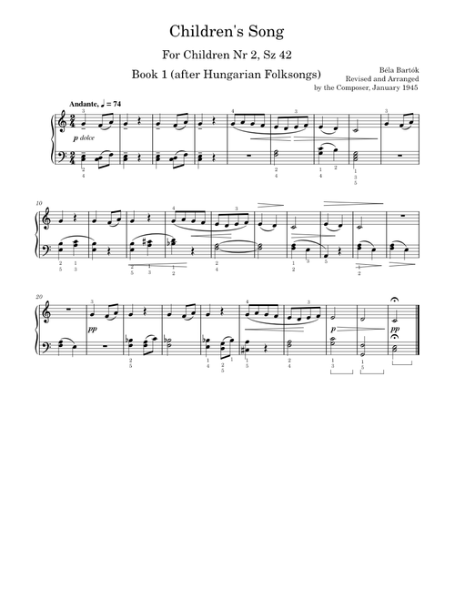 B. Bartok, For Children, Vol 1, Nr 2, Children's Song