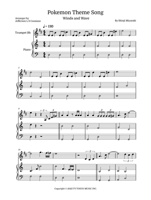 Pokemon (Arr. Jefferson LS Cassiano) - Shinji Miyazaki (Trumpet and Piano)